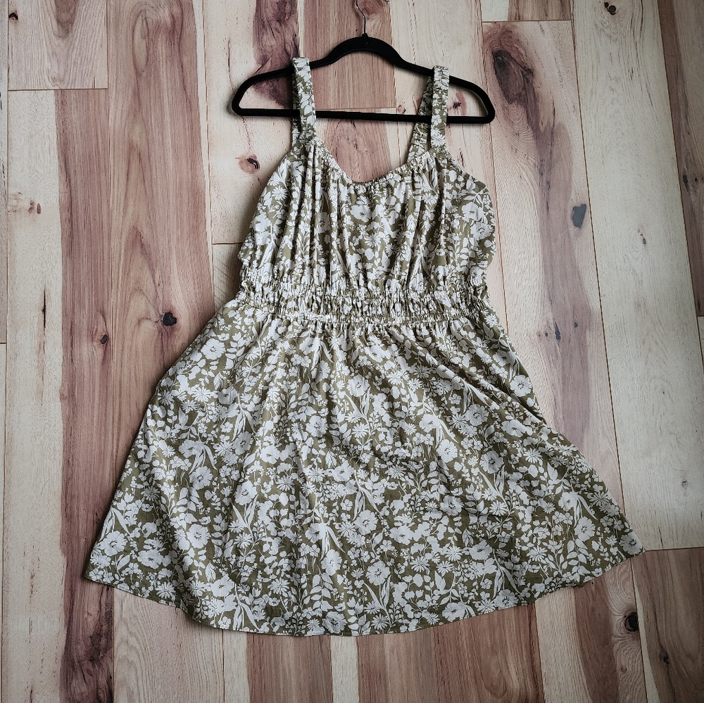 Lane Bryant Olive Green and White Floral Midi Dress